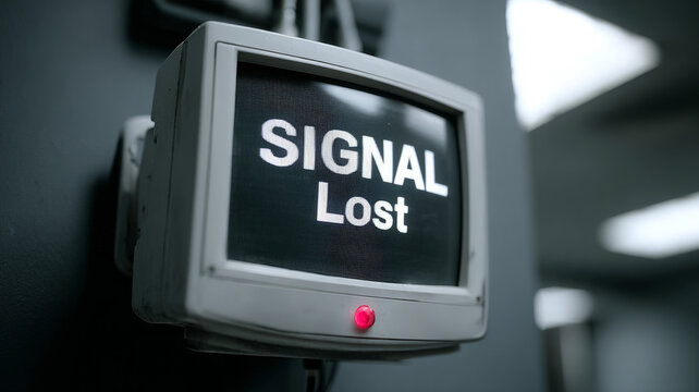 Old TV with 'SIGNAL Lost' message on screen in dimly lit room.