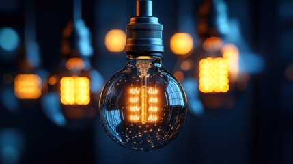 Warm light bulb, focus on glowing filament