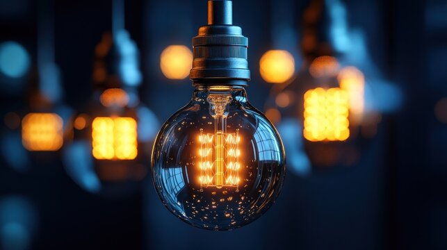 Warm light bulb, focus on glowing filament