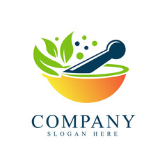 Pharmacy Logo icon embedded with mortar and pestle design