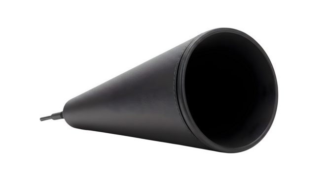 Close up shot of a black megaphone with a cable on a black background in studio lighting