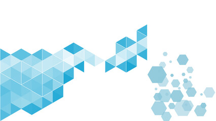 Geometric Blue Triangles and Hexagons on White Background