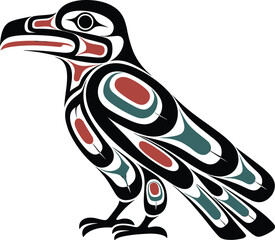 Fototapeta premium Formline Raven Vector Art: Haida Northwest Coast Indigenous Tribal Bird Design