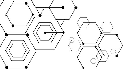 Geometric Hexagonal Network Pattern black white