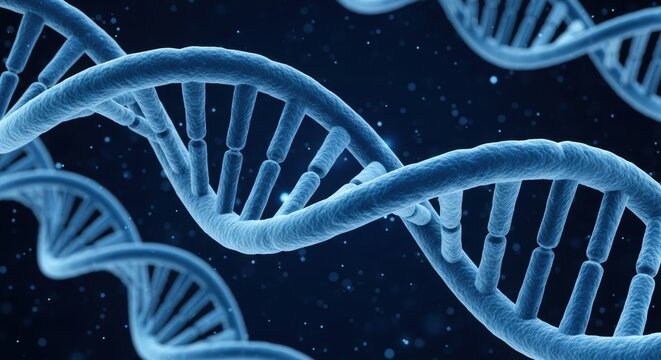 Blue DNA Helix with Floating Particles, Molecule, Genetics, Science