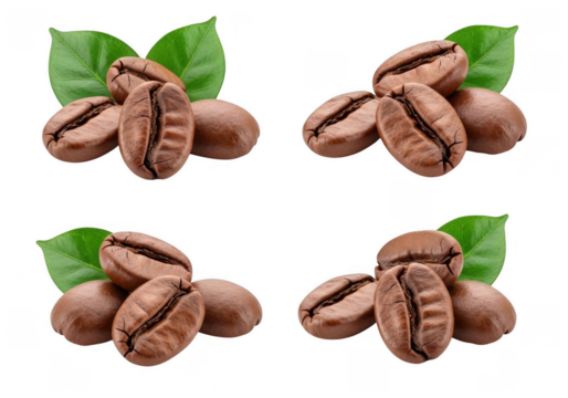 Coffee Beans Isolated on Transparent Background Aromatic Roasted Coffee Beans Vector Illustration