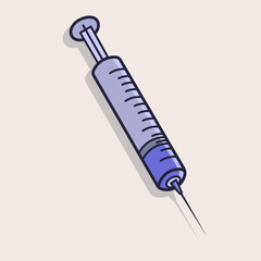 Syringe Injection Line Art Illustration Depicting Medical Disposable Needle for Vaccination, Immunization, and Medicine Administration in Healthcare Settings