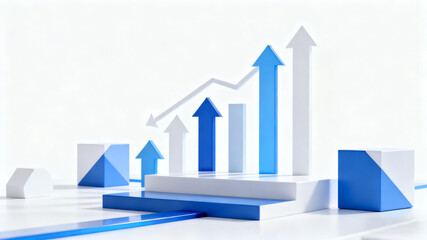 Abstract geometric shapes and arrows symbolizing business strategy and direction on a clean white background.