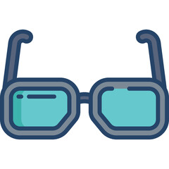 Simple Geometric Eyeglasses With Blue Lenses And Dark Gray Frames On A Transparent Background