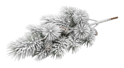 Decorative frosted pine branch winter scene nature isolated on transparent background