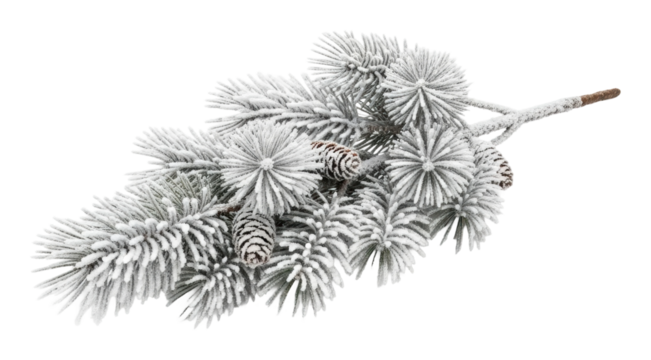 Decorative frosted pine branch winter scene nature isolated on transparent background