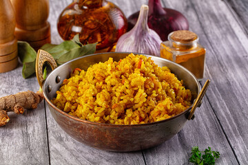 Indian yellow curry rice with tumeric
