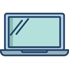 Simple Flat Icon of a Laptop Computer With A Teal Screen And Dark Blue Casing On A Transparent Background