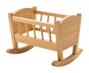 Infant rocking cradle - cozy wooden furniture for your nursery isolated on transparent background