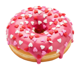 Festive pink heart donut bakery food joy isolated on transparent background