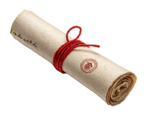 Historic scroll document unraveled library archive manuscript isolated on transparent background