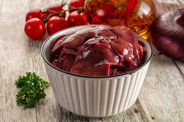 Raw chicken liver in the plate