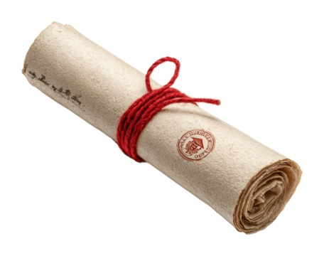 Historic scroll document unraveled library archive manuscript isolated on transparent background