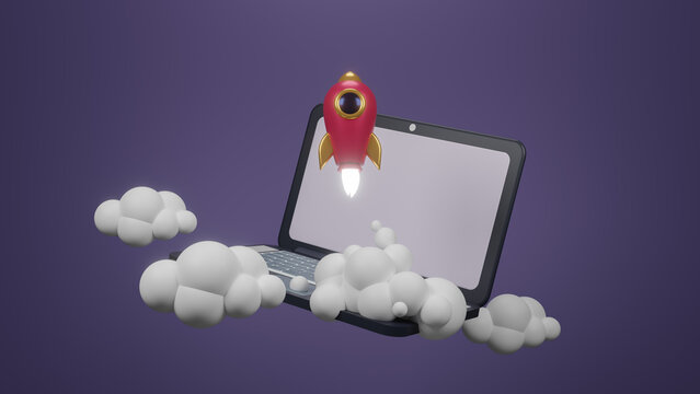 Rocket launch. Business startup. The concept of the idea of new technologies, starting a business and innovative solutions. symboling startup, teamwork, idea, growth, rise, development. 3d rendering