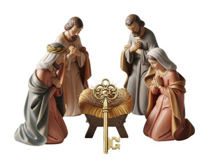 Nativity scene with key christmas celebration artistic view isolated on transparent background