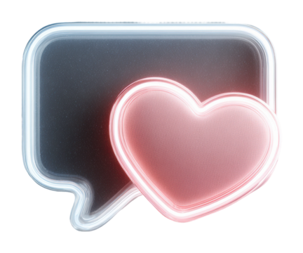Digital love messages in a neon heart chat bubble online visual isolated on transparent background