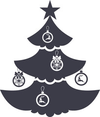 Santa Claus riding sleigh with reindeer, flying Christmas silhouette illustration, festive holiday scene, winter Christmas vector art, traditional Santa sleigh