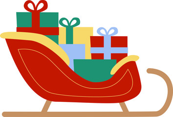 Santa Claus riding sleigh with reindeer, flying Christmas silhouette illustration, festive holiday scene, winter Christmas vector art, traditional Santa sleigh