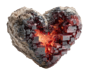 Glowing heart shaped crystal nature abstract isolated on transparent background