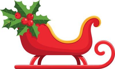 Santa Claus riding sleigh with reindeer, flying Christmas silhouette illustration, festive holiday scene, winter Christmas vector art, traditional Santa sleigh