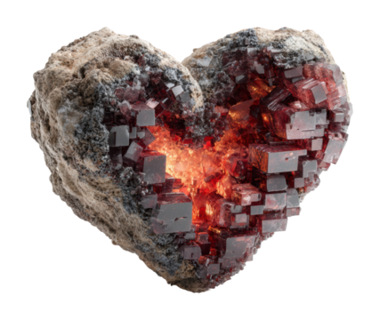 Glowing heart shaped crystal nature abstract isolated on transparent background - Powered by Adobe