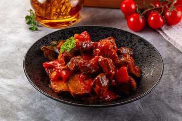 Roasted beef meat with vegetables