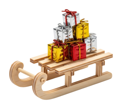 Holiday sled with colorful presents winter wonderland festive isolated on transparent background