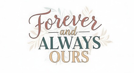 A heartfelt and elegant design with the phrase 'Forever and Always Ours' written in stylish script and serif fonts, surrounded by subtle floral elements for a romantic and timeless feel