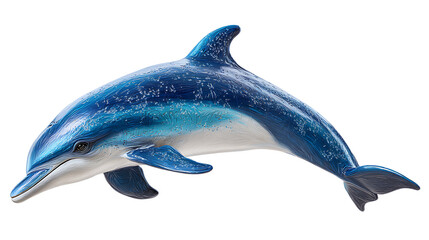 Blue dolphin with sparkling body swimming on transparent background