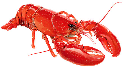 A bright red lobster isolated on a transparent background on transparent background