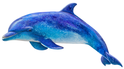 A blue dolphin with glitter on transparent background