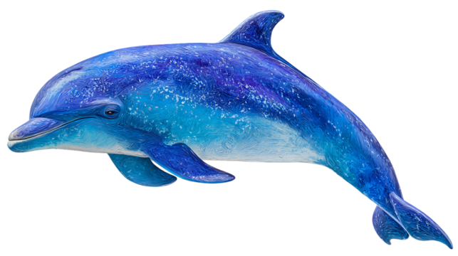 A blue dolphin with glitter on transparent background