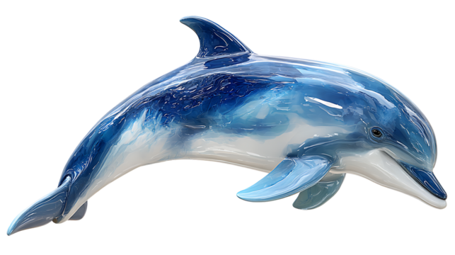 A blue and white dolphin on transparent background