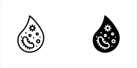 Dirty water linear icon set. Waterborne pathogens. Infection risk. Water contamination. Droplets and germs. Thin line illustration. Contour symbol, vector illustration, eps10.