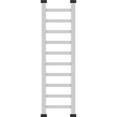 Simple Illustration of a Silver Ladder With Ten Rungs and Black Feet Against a Transparent Background With Clean Lines and Minimalist Design