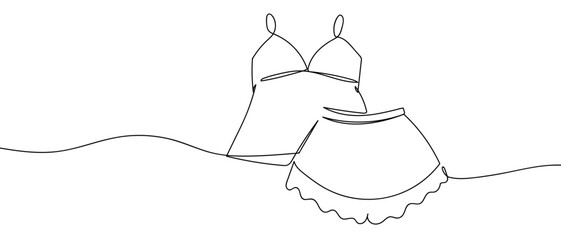 Sexy women's nightdress, one continuous line Minimalist linear design. Editable stroke.