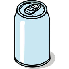 Simple Light Blue Soda Can with Tab Open and Shadow on Transparent Background Minimalist Design Illustration