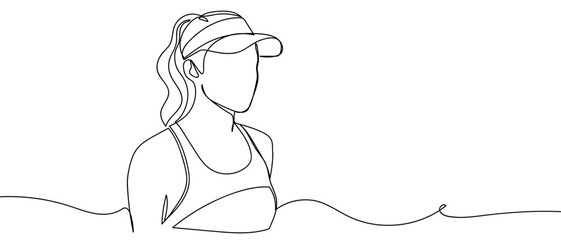 Woman in workout clothes, one continuous line Minimalist linear design. Editable stroke.