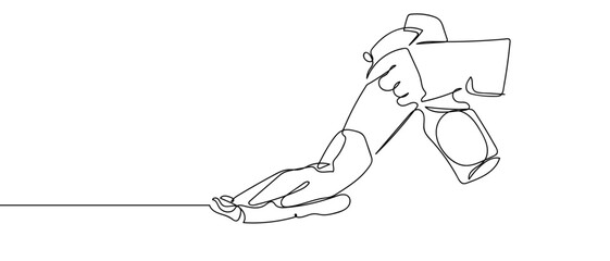 Hands are wiping clean, one continuous line. Minimalist linear design. Editable stroke.