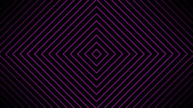 Purple neon geometric tunnel motion background, glowing diamond line animation, futuristic abstract pattern loop