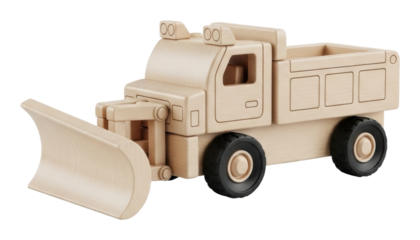 Construction action toy truck playroom wooden vehicle front view isolated on transparent background