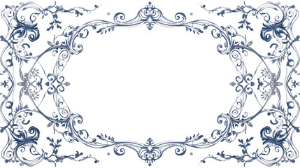 Elegant Floral Frame With Swirling Organic Patterns In Blue Tones Offering A Classic Vintage Feel
