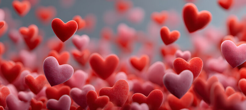 Valentines day background banner - abstract panorama background with red hearts - concept love - Powered by Adobe