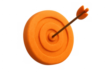 Orange target with arrow hitting bullseye, symbolizing achieving goal, success, accuracy, and business objective on transparent background