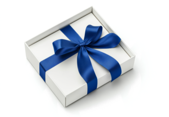  gift box with a blue ribbon bow, isolated on a transparent background,